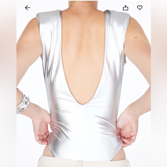 [M] NWT H&M Shimmery Metallic Bodysuit with shoulder pads - Picture 2 of 7
